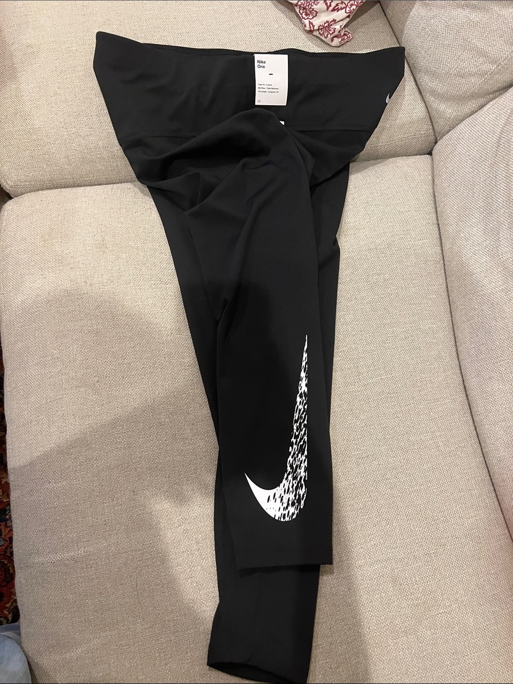NEW Nike Black Size 1X Running Leggings with White Swoosh Graphic